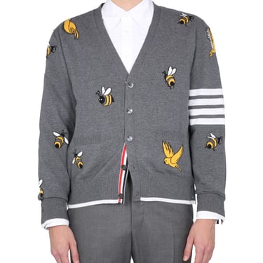 Thom Browne Men Cardigan With Birds And Bees Inlays