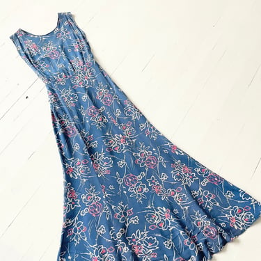 1930s Floral Print Rayon Crepe Dress 