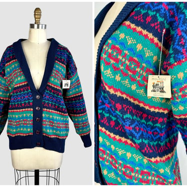 DEADSTOCK MARTINI Vintage 80s Knit Sweater | 1980s Varsity Button Sweater | 80s Deadstock Cardigan, Made in Taiwan | Medium 