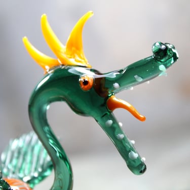 Blown Glass Lucky Dragon Sculpture | Murano Style Glass Fire Breathing Dragon | Lucky Dragon Small Sculpture | Bixley Shop 