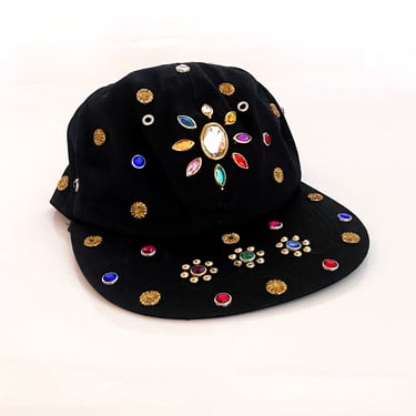 1980s Bejeweled Black Baseball Cap