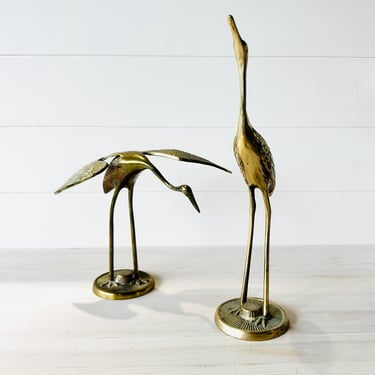 1960's Solid Brass Courting Cranes / Herons - Set of 2 - 11.5 Inches Tallest 