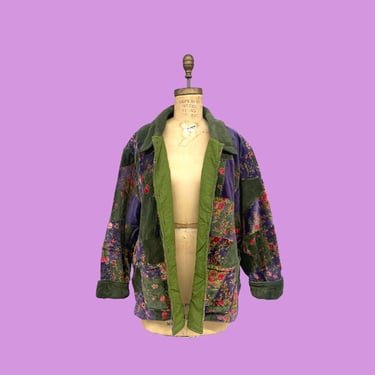 Vintage Jacket Retro 1990s DEADSTOCK + April Cornell for Cornell Trading + Violetta Jacket + Size Large + Quilted + Green + Floral Print 