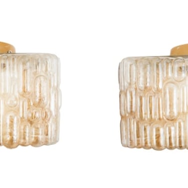 Square Amber Glass Ceiling Pendant Lights, 2