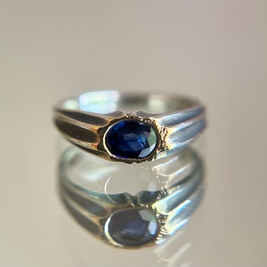 Finely Made Artisan Sterling Silver Natural Sapphire Signet Ring, Sz ~6.5 3.5g 