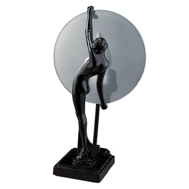 Frankart Style Nude Nymph Silhouette Moon Black Spelter Table Lamp by Sarsparilla 