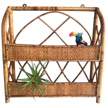 Vintage Tortoise Bamboo 2-Tier Wall Shelf || Chinoiserie / Boho Chic Storage and Display 