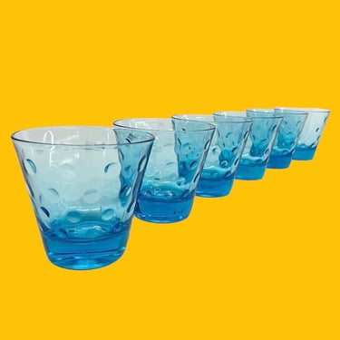 Vintage Whiskey Glasses Retro 1960s Mid Century Modern + Hazel Atlas + Capri Dot + Blue Glass + Set of 6 +MCM Barware + Drinking + Cocktails 