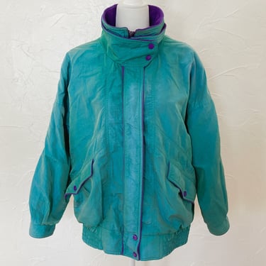 80s Iridescent Turquoise and Purple Fleece Lined Jacket | Extra Large/2X 