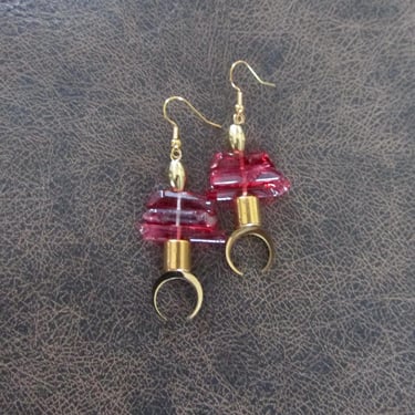 Raw quartz crystal earrings red and gold 
