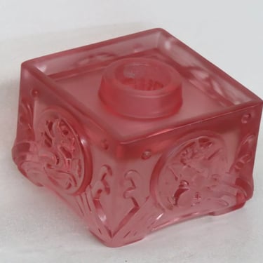 Imperial Shein Cathay Candle Holder Frosted Pink Glass 3713B