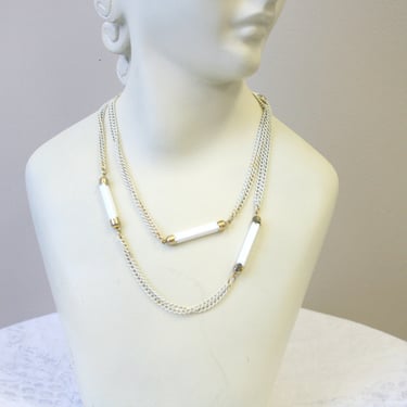 1960s White Chain Long Necklace with Bead Accents 