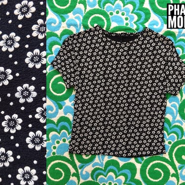 Iconic Vintage 90s Black & White Flower Patterned Super Stretch Top 