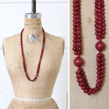 long beaded mountain jade necklace • dark cranberry red round bead necklace 