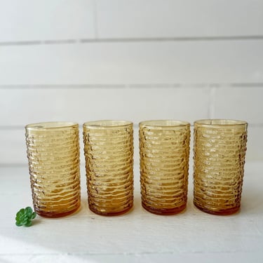 Vintage Amber Anchor Hocking Juice Cups, Kids Cups, Set of 4 // Vintage Small Water Glass, Retro Cup Set // Perfect Gift 