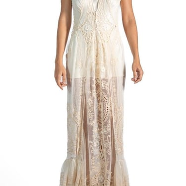 Morphew Atelier Cream Victorian Cotton Embroidered Net Gown 