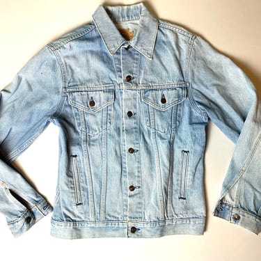 Plain Pockets Faded Denim Trucker Jacket | Vintage 80s | Size 40 | 