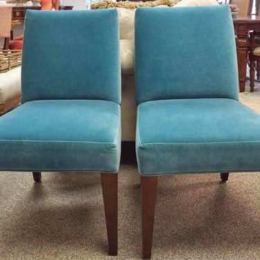 Pair of Lee Industries Dining Side Chairs in Aqua Blue Performance Fabric