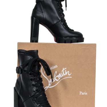 Christian Louboutin - Black Leather Lace Up "Macademia" Short Boots Sz 7