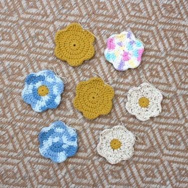 Sustainable Crochet Flower Power Coasters - Handmade from Upcycled Cotton Yarn - Set/2 