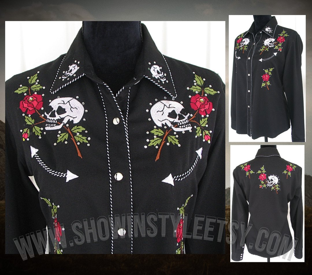 Brooks Dunn Vintage Retro Western Women s Cowgirl Shirt Black with Show In Style Atlanta GA