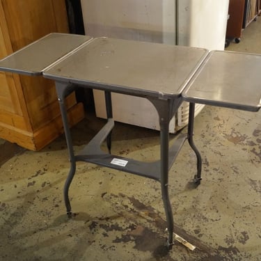 Small Metal Rolling Table w Fold Out Leaves