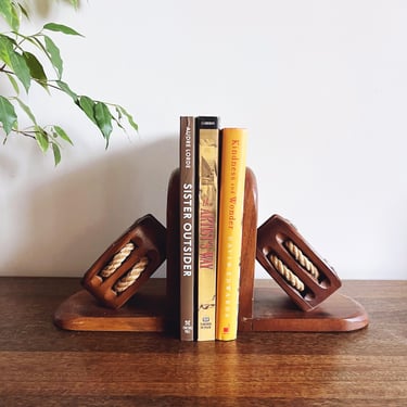 Vintage Nautical Knot Wooden Bookends 