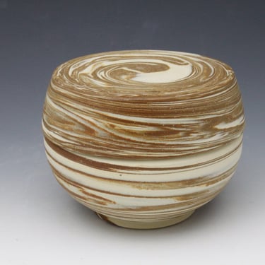 Salt Box - White and Brown Marbled Clay with Black Interior 