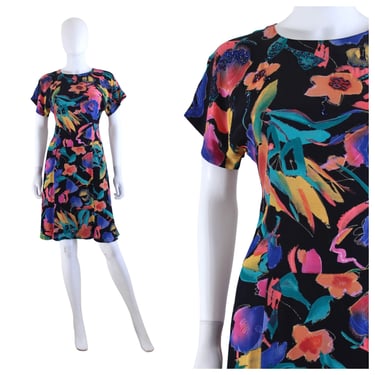 Early 1990s Tropical Graphic Print Cocktail Dress - 1990s Vibrant Print Dress - Summer Cocktail Dress - 1990s Cocktail Dress | Size Small 
