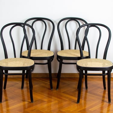 Mid-century Modern Wooden Cafe Bistro Chair | Set of 4 Thonet Style Dining Chairs  | Thonet N. 14 Stools | Stol Kamnik | Bentwood and Rattan 