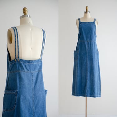 denim overall dress 90s y2k vintage loose oversized jean pinafore midi dress 
