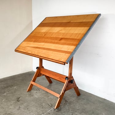 Antique Oak and Birch Drafting Table / Desk by Anco-Bilt 