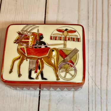 RARE Egyptian Revival Trinket Box Art Deco Hand Painted Noritake Morimura Mark 1920s Maker's Mark Antique Collectible Gift for Him or Her 