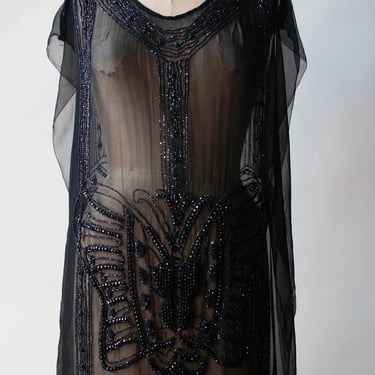 1920s Butterfly Beaded Tabard Dress 