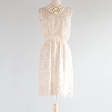 Glamorous 1960's Bruce Arnold Fully Beaded Fringe Cocktail Dress / Small