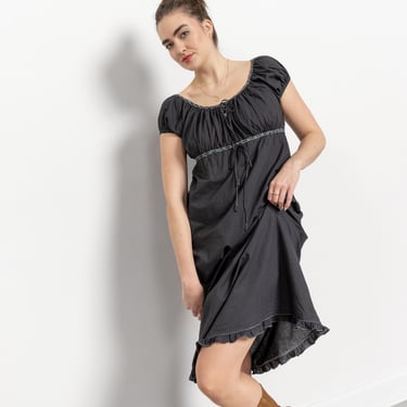 Black Cotton GRUNGE PYJAMAS Mini Dress Pjs Vintage Summer Sun Lace / Small Medium 