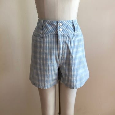 Light Blue and White Plaid Shorts - 1990s 