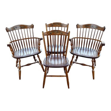 L. Hitchcock Oak Stonington Harvest Paint Decorated Side Chairs - Set of 4 