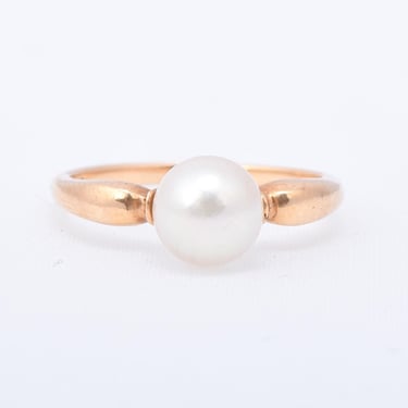 14K Gold Pearl Solitare Ring, Vintage Delicate Gold Pearl Engagement Ring, Size 4 1/4 