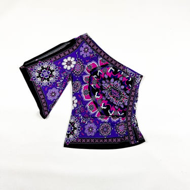 y2k Cache Purple and Pink Paisley One Sleeve Handkerchief Top / Ruched / Ruching / Asymmetrical / Small / SATC / 00s / Millenium / Bratz / 