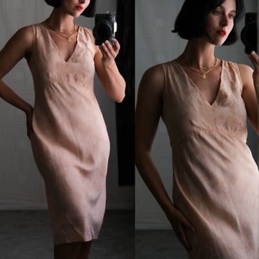 Vintage Y2K Soft Peach Wrinkle Sueded Silk Dress w/ Rear Neck Tie | 100% Silk | Bride, Wedding | 2000s 1930s Style Pink Slip Dress 