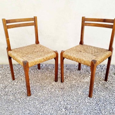 Pair of Mid Century Italian Dining Chairs / Scandinavian Design / Vintage Dining Chairs / Wooden Rope Chairs / Chairs / Italy / 1960 / '60s 