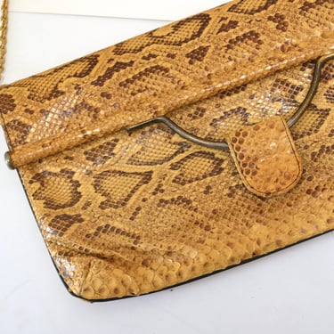 70s Vintage Snakeskin Leather Handbag Clutch Purse 70s Tan Brown Leather Medium Party bag by Caprice 70s Vintage python Bag handbag clutch 