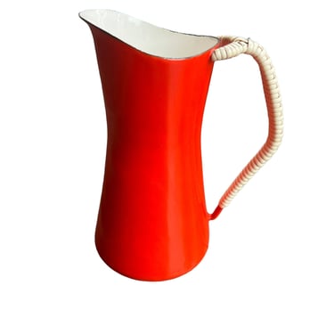 Dansk Danish Red Enameled Cast iron Pitcher with Woven handle 