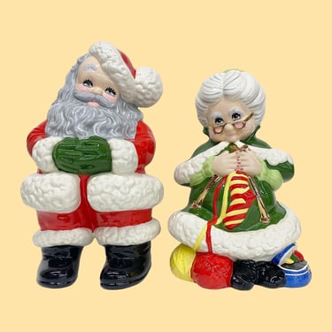 Vintage Santa and Mrs Claus Statues Retro 1980s Farmhouse + Ceramic + Set of 2 + Merry Christmas + Holiday Decor + December Xmas Decoration 