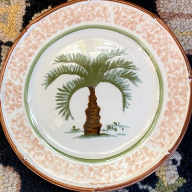 Set of 8 Totally Today Tropical Palm Beach Trendy Dinnerware Luncheon or Salad Plates~ Palm Trees Dessert Plates, Handpainted Plate Set 