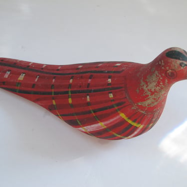 Hand Painted Clay Bird Figurine Tonala Bird Sculpture Vintage Distressed Painted Bird Primitive Rustic Mexican South American Folk Art 