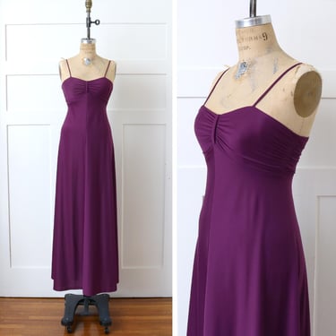 vintage 1970s lush purple maxi dress • full length empire waist dance ~ disco dress 