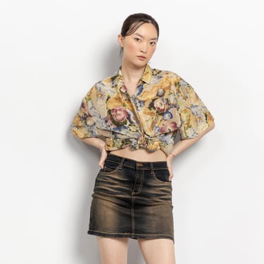 XXI MID RISE Mini Denim Jean Skirt Faded Brown Spring Summer Festival Stretchy / Small Medium / 37 38 Inch Hips 