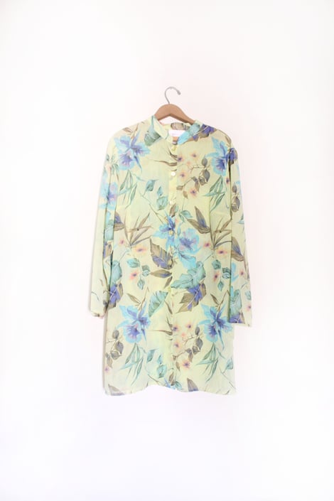 Lime Floral 90s Loose Shirtdress 